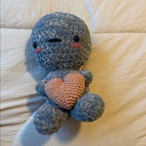 Cute Blue hand Crocheted Plush Toy with Heart